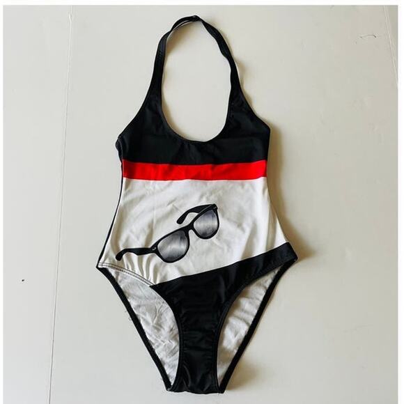 ModCloth Sunglasses Retro Color Block Halter One Piece Swimsuit Size XS NEW - Picture 5 of 5